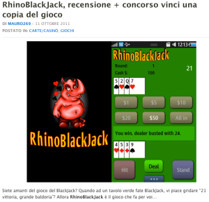 RhinoBlackJack review at badaitalia.com
